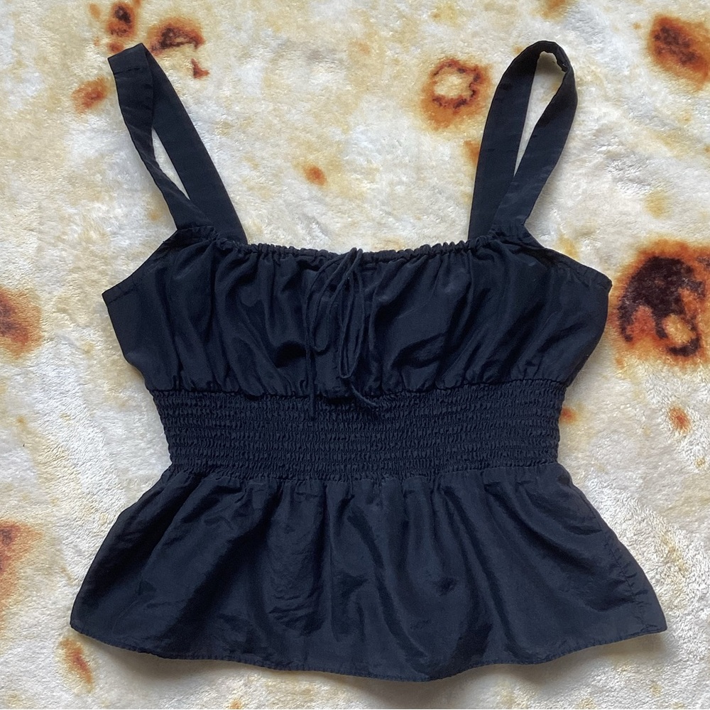 J. Crew Black Smocked Tank Top